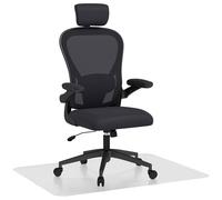 Homcom Pack Oficina Con Silla De Malla Negra Y Alfombra Protectora 90x120 Cm