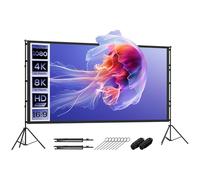 HOMCOM Pantalla de proyección con trípodes 120" 16:9 HD 4K/8K, 309Lcm, pantalla videoproyector portátil de doble cara, 2 trípodes plegables, ángulo de visión 160°, para cine en casa, oficina, viaje