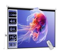 HOMCOM Pantalla de Proyector Eléctrica 100 Pulgadas Pantalla de Proyección Portátil Formato 4:3 con Mando a Distancia Tela de Proyección para Interior y Exterior 203x152 cm Blanco