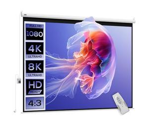 HOMCOM Pantalla de Proyector Eléctrica 84 Pulgadas Pantalla de Proyección Portátil Formato 4:3 con Mando a Distancia Tela de Proyección para Interior y Exterior 171x130 cm Blanco