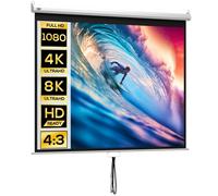 HOMCOM Pantalla de Proyector Manual 100 Pulgadas, Pantalla de Proyección, Formato 4:3/16:9, para Interior y Exterior, Eventos Deportivos, Cine en Casa, Oficina, Patio, 203x152 cm, Blanco