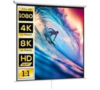 HOMCOM Pantalla de Proyector Manual 120 Pulgadas Pantalla de Proyección Portátil Formato 1:1 Ángulo de Visión de 160° para Interior y Exterior Cine en Casa Patio 207x207 cm Blanco