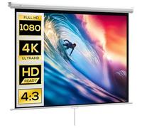 HOMCOM Pantalla de Proyector Manual 84 Pulgadas Pantalla de Proyección Portátil Formato 4:3 Ángulo de Visión de 160° para Interior y Exterior Cine en Casa Patio 165x124 cm Blanco