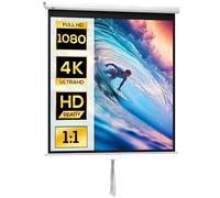 HOMCOM Pantalla de Proyector Manual 85 Pulgadas Pantalla de Proyección Portátil Formato 1:1 para Interior y Exterior Cine en Casa Patio 146x146 cm Blanco