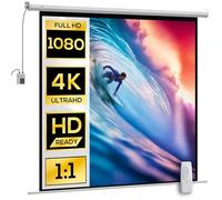 HOMCOM Pantalla de proyector motorizada 1:1 de 92 pulgadas con mando a distancia, pantalla de proyector enrollable de plástico y metal, 189,5x8x189,5 cm, blanca