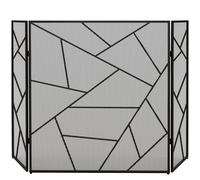 HOMCOM Pantalla plegable para chimenea de 3 paneles, protector contra para chimenea, rejilla de chimenea de malla de acero con decoración y pies antideslizantes, 135 l x 1,2 P x 85 H cm, color negro