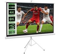 HOMCOM Pantalla Proyector Trípode 186x105cm 84" 16:9 HD 4K Blanco | Pantalla proyección, enrollable, para cine en casa, presentaciones oficina