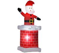 HOMCOM Papá Noel Hinchable con Chimenea Navidad Hinchable con 2 Luces LED e Inflador Eléctrico 80x70x210 cm Multicolor Aosom España