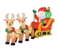 HOMCOM Papá Noel Inflable con Trineo y Renos 240x57x112 cm Multicolor | Luces LED, Decoración de Navidad, Hinchables Navidad, Exterior Aire Libre, Inflador