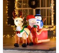 HOMCOM Papá Noel Inflable en Trineo con muñeco de Nieve 1,28m | Decoración navideña, luces LED integradas, herrajes de montaje, para exterior jardín & césped