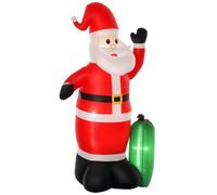 HOMCOM Papá Noel Inflable y Regalo 3 Luces LED 148x85x240 cm Rojo y Verde | Santa Claus Hinchable, Inflador Eléctrico, Decoración Navideña, para Exteriores Interiores