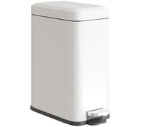 HOMCOM Papelera 5L con pedal y tapa, interior de cubo, para baño, salón, oficina, metal, blanco, 29,2 x 14 x 32 cm