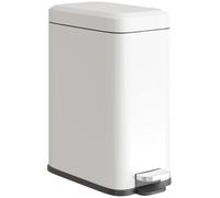 HOMCOM Papelera 5L Papelera con pedal Papelera con tapa y pedal, papelera con cubo interior, papelera de baño para salón, oficina, metal, blanco, 29,2 x 14 x 32 cm