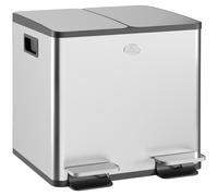 HOMCOM Papelera Cocina de Acero Inoxidable con 2 Compartimentos 2x15L Pedal Tapas de Cierre Suave y Cubo Extraíble Plata