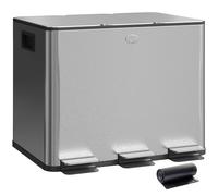 HOMCOM Papelera Cocina de Acero Inoxidable con 3 Compartimentos 3x10L con Pedales Tapas de Cierre Suave y Cubo Extraíble Plata