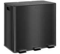 HOMCOM Papelera Cocina de Acero Inoxidable con 3 Compartimentos 3x15L con Pedales Tapas de Cierre Suave y Cubo Extraíble Negro