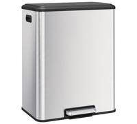 HOMCOM Papelera de Cocina 2 x 30 L, Cubo a Pedal en Acero Inoxidable con Cubos Extraíbles y Tapa con Cierre Amortiguado, Plateado