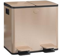 HOMCOM Papelera de Cocina Doble, 2 x 15L Papelera Doble de Acero Inoxidable con Tapa de Cierre Suave, Cubos Interiores Extraíbles, A Prueba de Huellas Dactilares para Reciclaje y Residuos, Tono Dorado