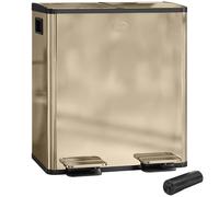 HOMCOM Papelera de Cocina Doble, 2 x 20L Papelera Doble de Acero Inoxidable con Tapa de Cierre Suave, Cubos Interiores Extraíbles, Bolsas de Basura, A Prueba de Huellas Dactilares para Reciclaje y