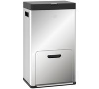 HOMCOM Papelera rectangular con pedal para cocina 3 compartimentos de cierre suave en acero inoxidable 45,7x35,8x76 cm plata Aosom España