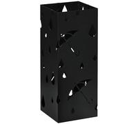 HOMCOM Paragüero de Acero 4 Ganchos Porta Paraguas 15,5x15,5x41 cm Negro | Bandeja de Goteo Extraíble, Diseño Tallado, Pasillo Entrada