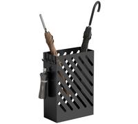 HOMCOM Paragüero de Acero Galvanizado Estrecho 4 Ganchos 28x14x41 cm Negro | Soporte de Paraguas, Bandeja de Goteo Extraíble, Diseño de Cortes, Entrada, Pasillo, Oficina