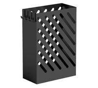 HOMCOM Paragüero de Acero Galvanizado Estrecho 4 Ganchos 28x14x41 cm Negro | Soporte de Paraguas, Bandeja de Goteo Extraíble, Diseño de Cortes, Entrada, Pasillo, Oficina