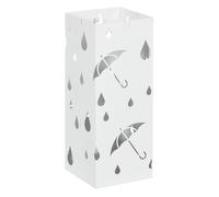 HOMCOM Paragüero de Acero Paragüero Blanco con 4 Ganchos y Bandeja de Goteo Extraíble Porta Paraguas Diseño Tallado para Pasillo Entrada 15,5x15,5x41 cm