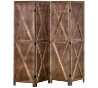 HOMCOM Paravent interior 4 paneles 182x170 cm estilo campestre chic separador de ambientes con celosías nogal Aosom España