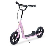 HOMCOM Patinete para Niños de +5 Años Scooter de 2 Ruedas Grandes de 12 Pulgadas con Freno y Manillar Ajustable en Altura 120x52x80-88cm Rosa|Aosom.es