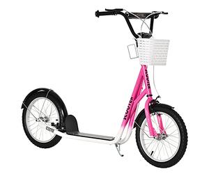 HOMCOM Patinete infantil con neumáticos de aire, freno de mano, patinete de 16 pulgadas, altura ajustable, patinete para niños y niñas, 5-12 años, kickboard Cityroller para niños, color rosa
