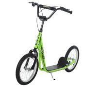 HOMCOM Patinete Infantil Patinete con 2 Ruedas Manillar Ajustable en Altura y Doble Freno Carga 100 kg 139x58x90-96 cm Verde