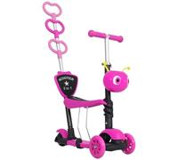 HOMCOM Patinete para Niños 3 en 1 +18 Meses 3 Ruedas 62x25x72,5 cm Rosa | Scooter, Asiento Extraíble, Manillar, Mango de Empuje, Altura Ajustable