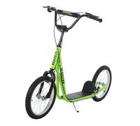 Homcom patinete para niños +5 años, patinete infantil de 2 ruedas, con manillar ajustable en altura, 2 neumáticos de caucho inflable, doble freno, carga 100 kg, 139x58x90-96 cm, verde flourescente