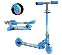HOMCOM Patinete para Niños de 2 Ruedas, Patinete Infantil Plegable con Música 4 Altura Ajustable 65-78 cm Ruedas con Luces LED para 3-7 Años Carga 50 kg Azul