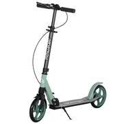 HOMCOM Patinete Plegable para Adultos y Niños de +14 Años Scooter Ligero con Manillar Ajustable Grandes Ruedas Ø200 mm Amortiguador y Freno Aluminio Carga 100 kg 91,5x36,5x91-104 cm Verde
