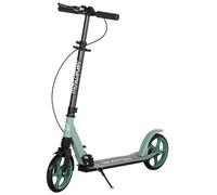 HOMCOM Patinete Plegable para Adultos y Niños de +14 Años Scooter con Manillar Ajustable Grandes Ruedas 200 mm Amortiguador y Freno Aluminio Carga 100 kg 91,5x36,5x91-104 cm Verde