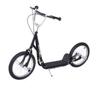 HOMCOM Patinete Scooter para Niños +5 Años Neumáticos Inflables 16 Pulgadas Frenos Manillar Ajustable 143x58x92-100 cm Negro Aosom España