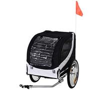 HOMCOM PawHut Remolque Bicicleta Perros Mascota 1 Bandera 8 Reflectores Remolque Bici 130x73x90 cm Blanco y Negro
