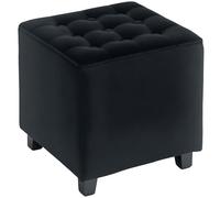 HOMCOM Pequeño taburete otomano, reposapiés de terciopelo, taburete cuadrado con patas de madera de caucho y asiento acolchado para sala de estar, dormitorio, entrada, 35 x 35 x 35 cm, gris carbón