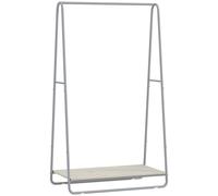 HOMCOM Perchero 3 en 1 Perchero con Estante para Zapatos Barras Superior y Laterales Estructura de Metal Natural y Gris