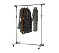 HOMCOM Perchero 4 Ruedas Alto y Largo Regulables 86-160 x 45 x 95-170cm | Acero Inox, Colgador Ropa