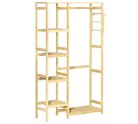 HOMCOM Perchero Burro de Bambú de Pie con Estantería 90x30x155 cm Natural | 4 Niveles, Barra, Estante Inferior, Colgador Lateral, para Ropa Bolsas, Dormitorio