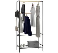 HOMCOM Perchero con 2 barras de ropa y estante, perchero con ganchos para dormitorio, pasillo, bambú, negro