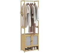 HOMCOM Perchero con Armario Burro con Zapatero 53x31x168 cm Natural | Bambú, Perchero para Ropa, Barra para Colgar, Estante Ajustable, Entrada Pasillo Habitación