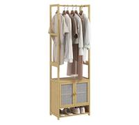 HOMCOM Perchero con Armario, Perchero para Ropa de Bambú, con Zapatero, Barra para Colgar, Estante Ajustable, para Entrada, Pasillo, Dormitorio, 53x31x168 cm, Natural
