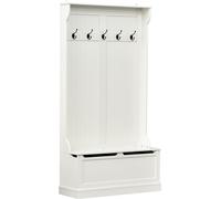 HOMCOM Perchero con Banco Recibidor Pasillo 5 Ganchos Almacenaje 96x34x179.7cm Diseño Elegante Marfil Aosom España