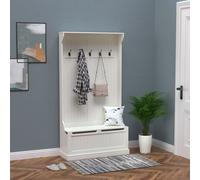 HOMCOM Perchero con Banco Recibidor Pasillo 5 Ganchos Almacenaje 96x34x179.7cm Diseño Elegante Marfil Aosom España