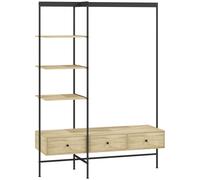 HOMCOM Perchero con estantes, cajones y barra para colgar, perchero independiente de 180 cm de estilo moderno, estructura metálica, roble