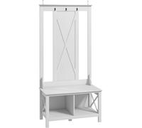HOMCOM Perchero con Zapatero de Madera con 2 Estantes y 3 Ganchos para Colgar Ropas Bolsos 80,5x40x168 cm Blanco Aosom España